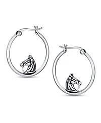 Bling Jewelry Large Big Cowgirl Equine Gift Equestrian Horse Hoop Earrings Oxidized Sterling Silver 1.25 Inch Diameter