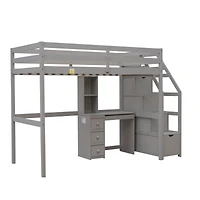 Streamdale Twin Loft Bed with Stairs, Desk, Storage