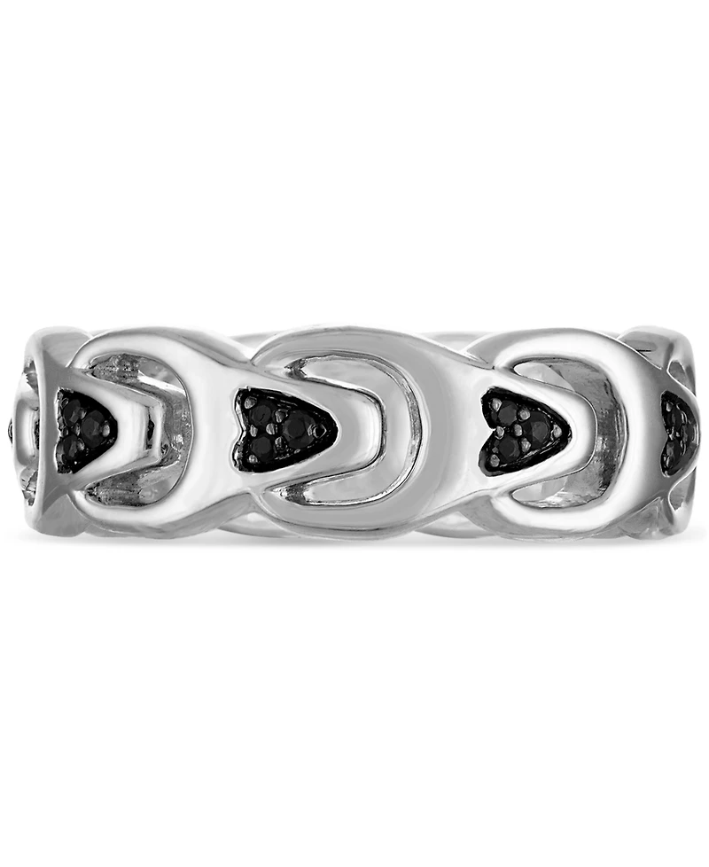 Bulova Marc Anthony Men's Black Diamond Chain Link Motif Ring (1/5 ct. t.w.) in Sterling Silver-Plate, BVR1023-wsaa