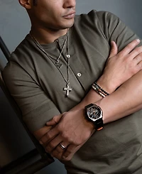 Bulova Marc Anthony Men's Black Diamond Cross Pendant Necklace (3/8 ct. t.w.) in Sterling Silver-Plate, 24" + 2" extender, BVP1070-wsaa