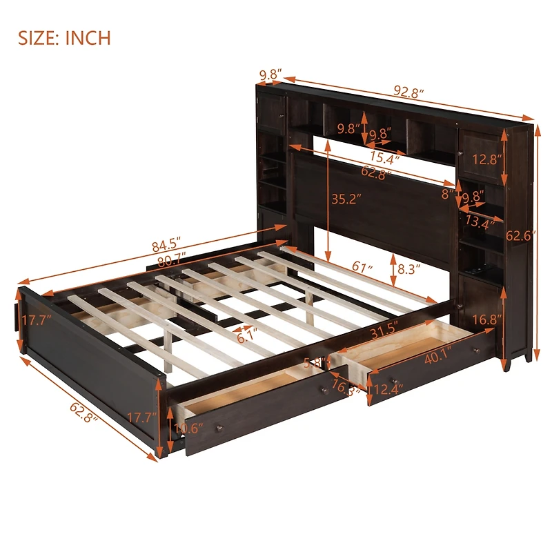 Streamdale Wooden Queen Bed with Cabinetry and Outlets