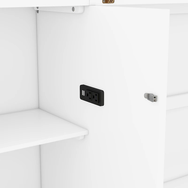 Simplie Fun Queen Size Murphy Bed With Shelves, Drawers And Usb Ports, White