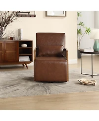 Mondawe Rose Red Upholstered Accent Chair with One Pillow Linen for Living Room