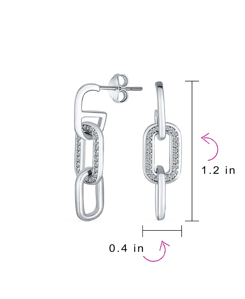 Bling Jewelry Geometric Vertical U Rectangle Micro Pave Cz 3 Chain Link Dangling Paperclip Earrings Of Women Sterling Silver