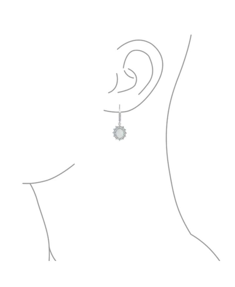 Bling Jewelry Cubic Zirconia Accent Pave Halo Cz Solitaire Oval White Synthetic Opal Drop Earrings Lever back Sterling Silver
