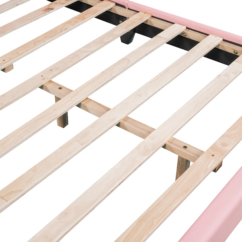 Streamdale Full Upholstered Leather Platform Bed With Rabbit Ornament, Pink