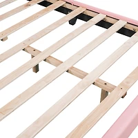 Streamdale Full Upholstered Leather Platform Bed With Rabbit Ornament, Pink