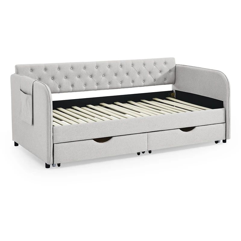 Simplie Fun Twin Daybed with Trundle, Storage Drawers & Flat Arms