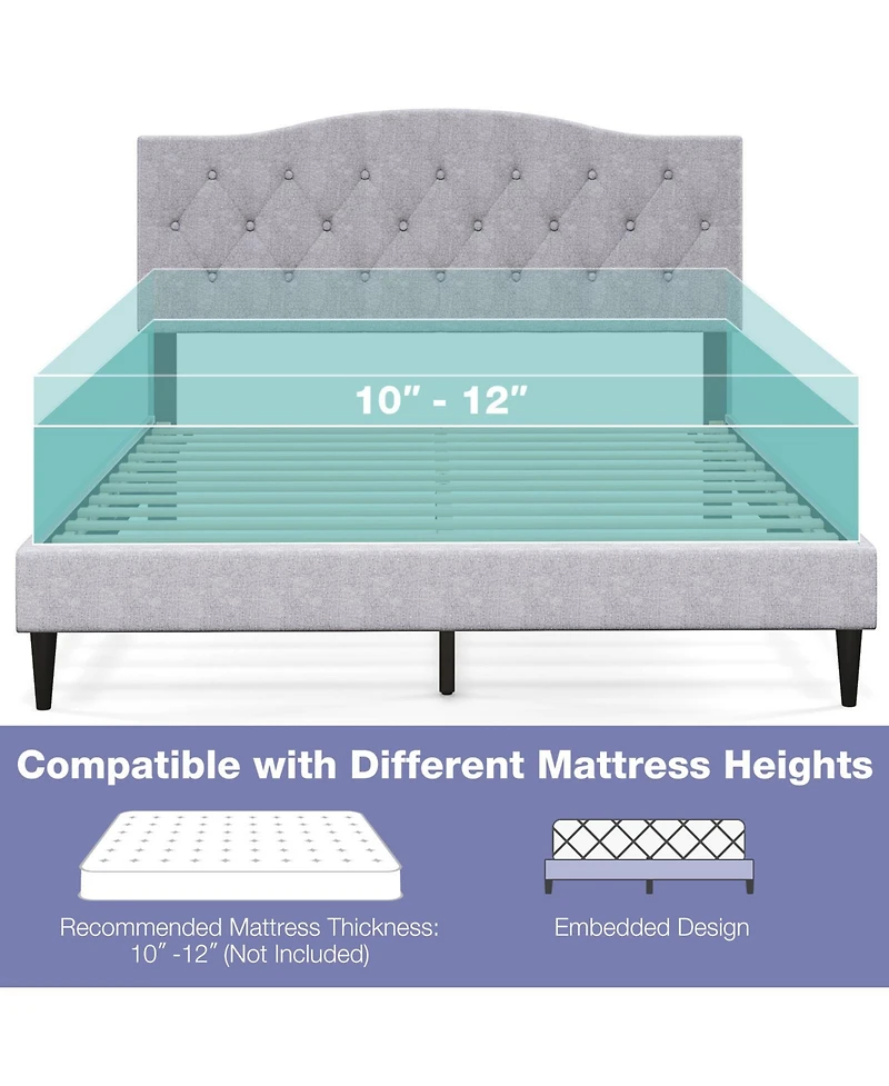 Sugift Queen Size Upholstered Platform Bed with Button Tufted Headboard-Queen Size