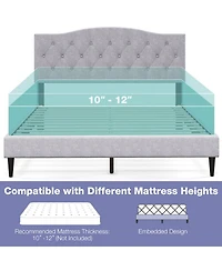 Sugift Queen Size Upholstered Platform Bed with Button Tufted Headboard-Queen Size