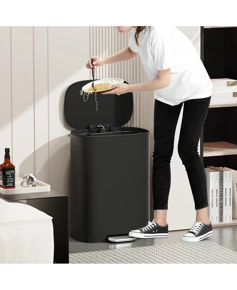 Streamdale Furniture 13 Gallon Stainless Steel Trash Can with Foot Pedal Operated Soft Close - Black