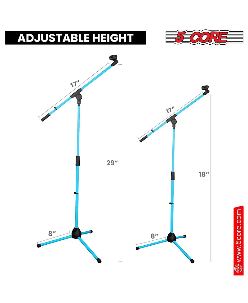 5 Core Microphone Stand Pair Floor Height Adjustable w Telescoping Boom Arm