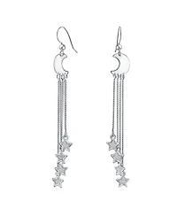 Bling Jewelry Astrology Statement Celestial Crescent Moon Stars Dangle Earrings Multi Chain Three Stars Charms Jewelry Sterling Silver Fish Wire
