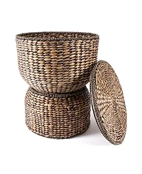 Jonathan Y Bhola 18" Hourglass Handwoven Hyacinth Storage Accent Table with Lid
