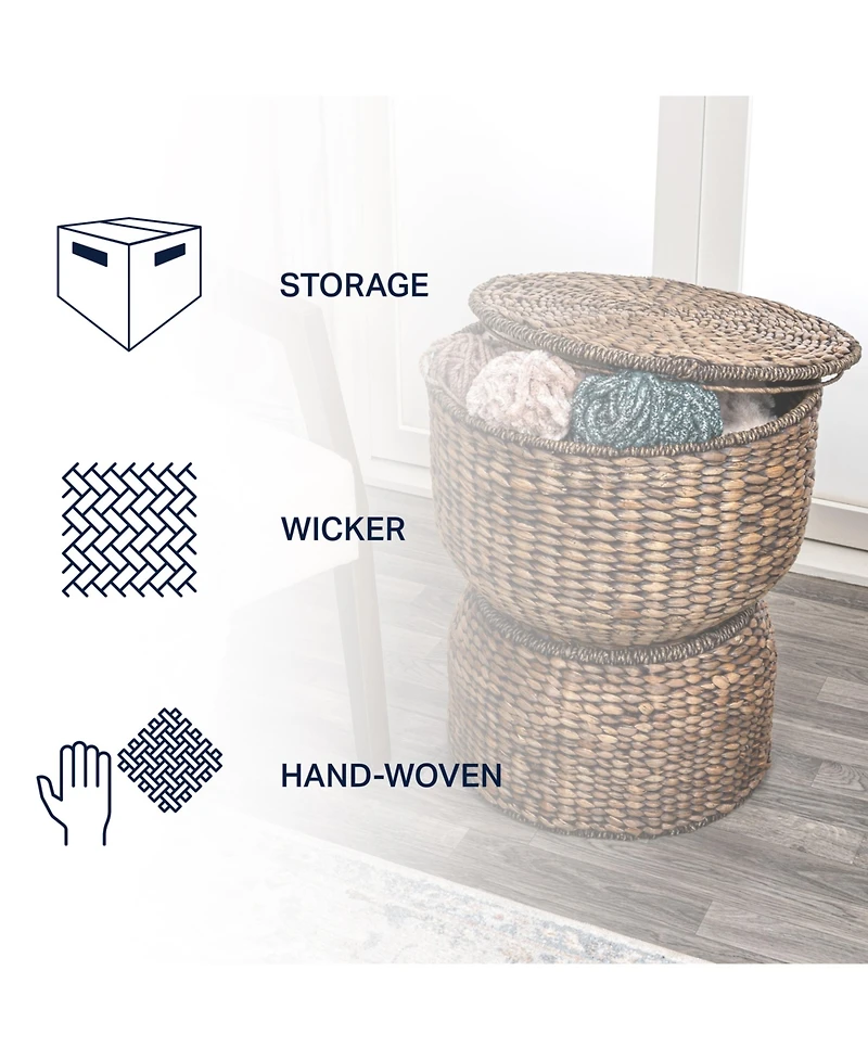 Jonathan Y Bhola 18" Hourglass Handwoven Hyacinth Storage Accent Table with Lid
