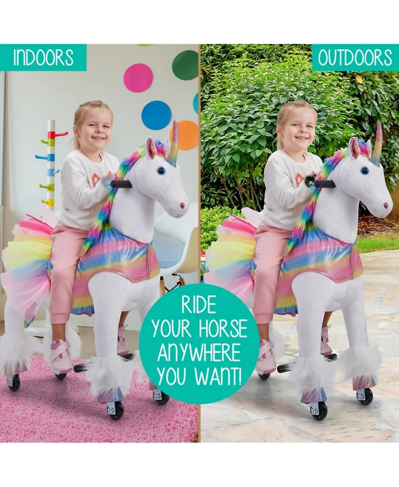 Jumbl Lil Ride on Horse, Kids Ride on Toy w/Realistic Sounds & Wheels (Rainbow)