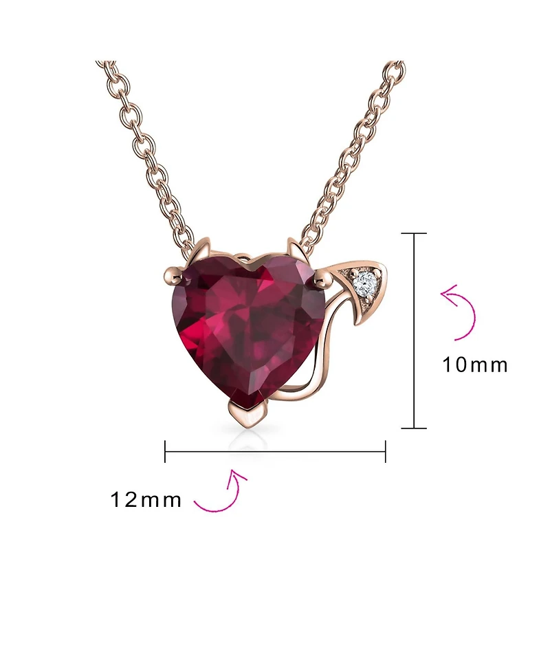 Bling Jewelry Red Cz Devil Heart Pendant Necklace and Stud Earring Set Rose Gold Plated Silver
