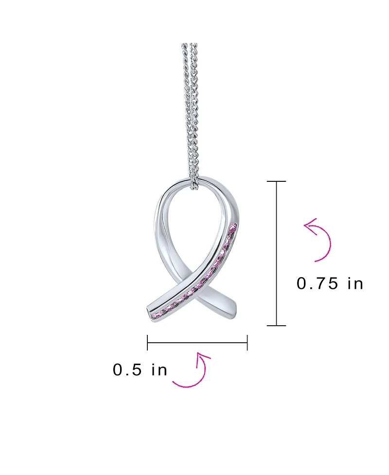 Strength and Hope Elegant Fine Pave Cubic Zirconia Cz Pink Ribbon Breast Cancer Survivor Pendant Necklace For Women .925 Sterling Silver