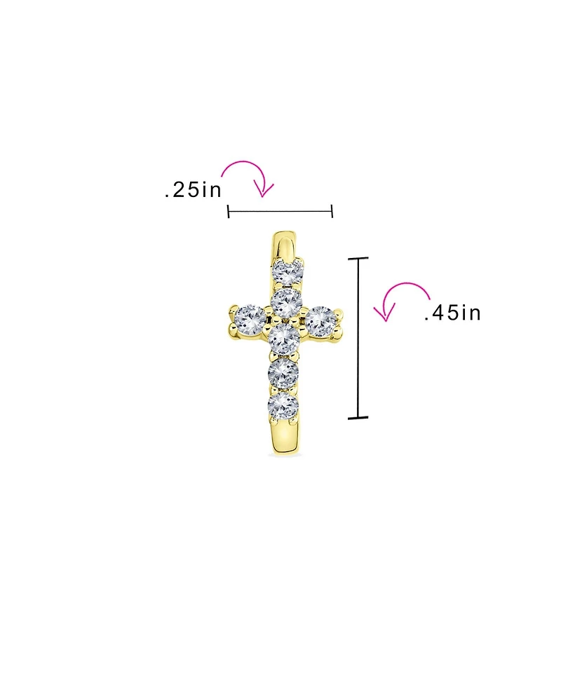 Bling Jewelry Spiritual Small Religious Kpop Cz Cross Huggie Small Hoop Earrings Pave Cubic Zirconia Sterling Silver