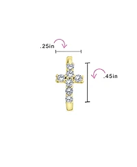 Bling Jewelry Spiritual Small Religious Kpop Cz Cross Huggie Small Hoop Earrings Pave Cubic Zirconia Sterling Silver