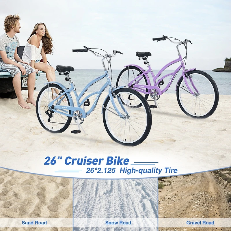 Streamdale Furniture 7 Speed Bicycles, Multiple Colors 26"Inch Beach Cruiser Bike