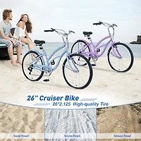 Streamdale Furniture 7 Speed Bicycles, Multiple Colors 26"Inch Beach Cruiser Bike