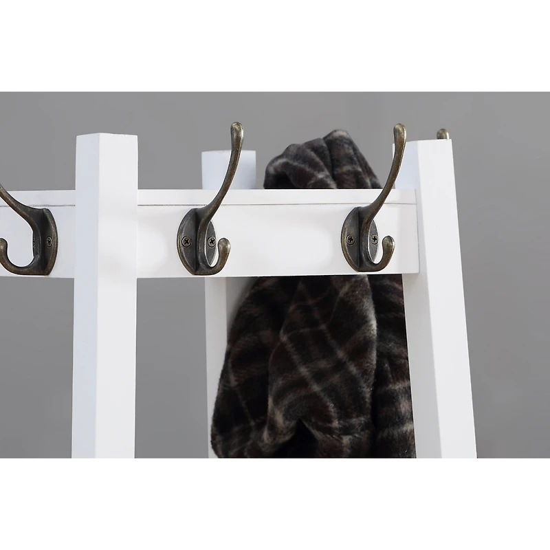 Coat Rack w/ 3-Tier Storage Shelves in White Finish