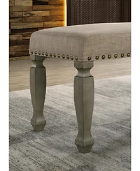 Antique Gray Finish Upholstered Nailhead Bench