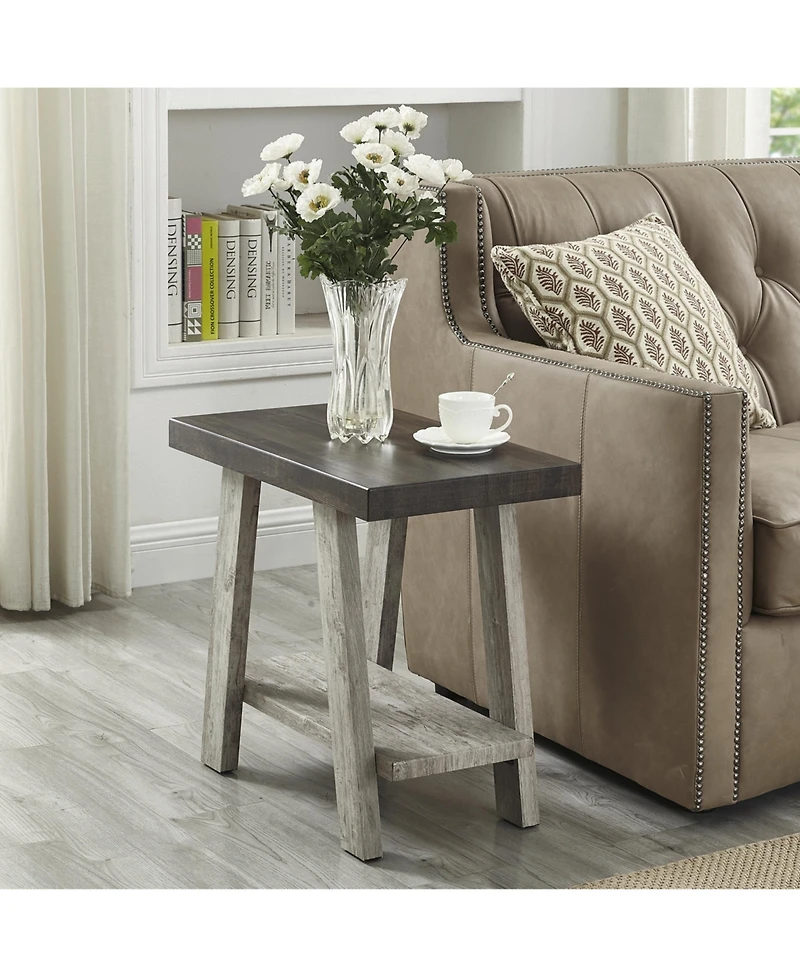 Streamdale Furniture Two-Tone Wood Shelf Side Table in Weathered Walnut and Gray