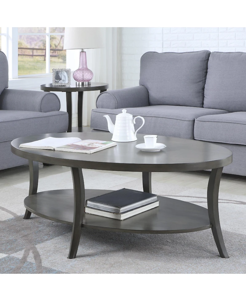 Streamdale Contemporary Oval Shelf Coffee Table, Gray