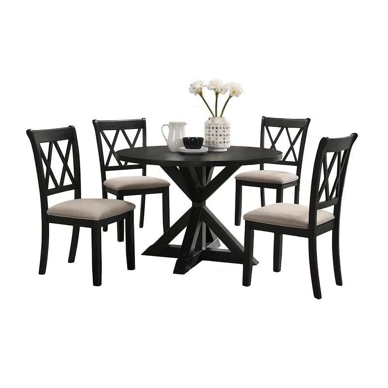 Streamdale Furniture indvale Cross-Buck Wood 5-Piece Dining Set in Black