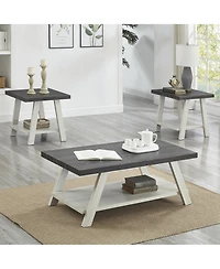 Streamdale Furniture Contemporary 3-Piece Wood Shelf Coffee Table Set in Weathered Charcoal and Beige
