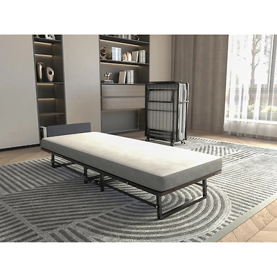 Simplie Fun Metal Folding Bed Frame with Foam Mattress of Pockets, Easy Storage and Movable with 4 Castors