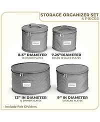 Sorbus 4 Piece Quilted China Dinnerware Storage Cases - for Dinnerware, Plate Organizer (Gray)
