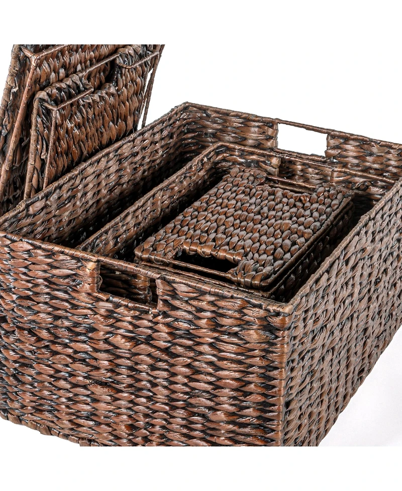 Jonathan Y Traditional Assorted Hand-Woven Hyacinth/Iron Baskets, Dark Brown Wash (Set of 10)