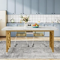 Tribesigns Dining Table, 63-inch Modern Marble Dining Room Table for 6 People, Rectangular Kitchen Table (White and Gold)
