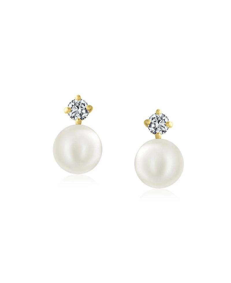 Bling Jewelry Tiny Minimalist14K Gold White Freshwater Cultured Pearl Stud Earrings Secure Screw Back