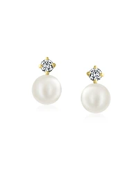 Bling Jewelry Tiny Minimalist14K Gold White Freshwater Cultured Pearl Stud Earrings Secure Screw Back