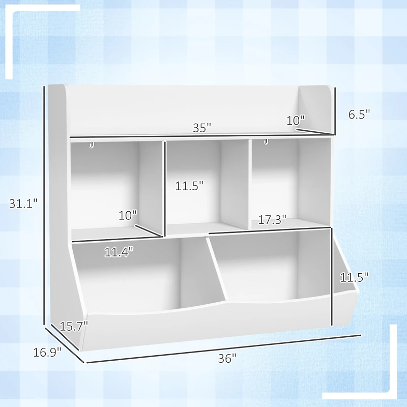 Qaba 3 Tier Kids Toy Shelf with 5 Compartment, Anti-Tip Device,