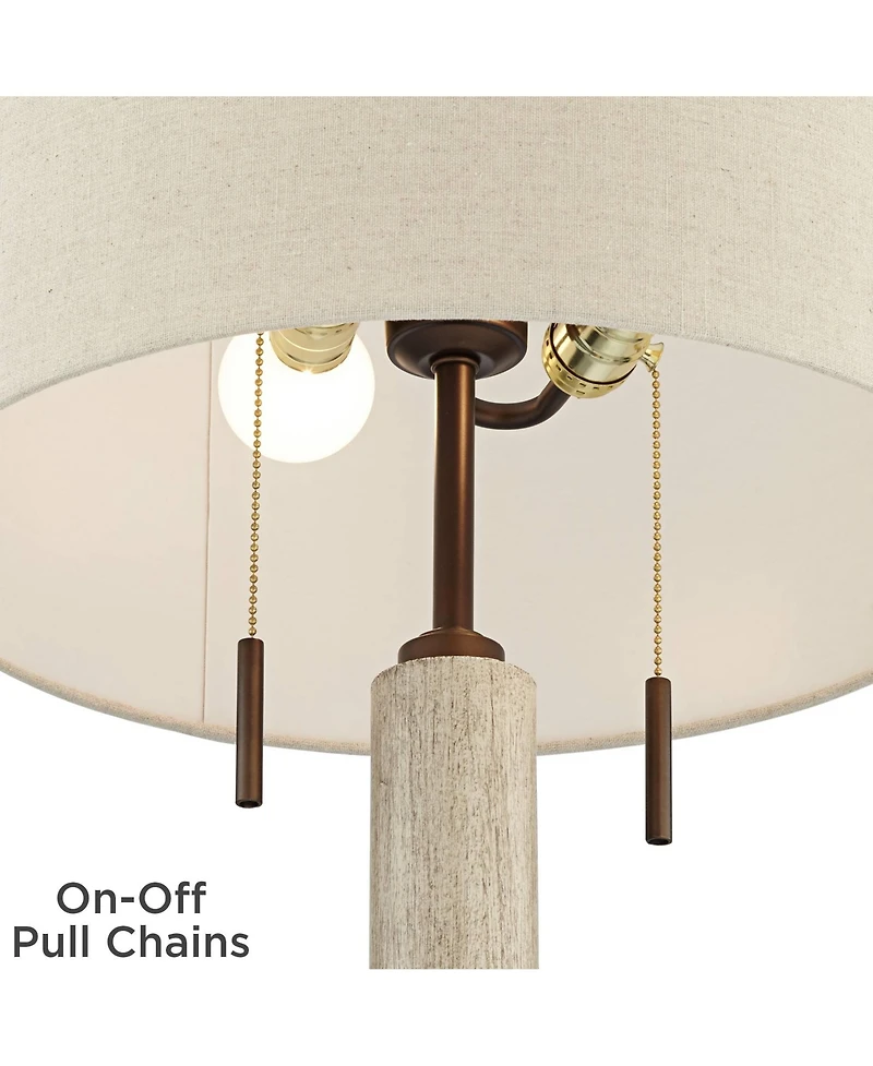 Franklin Iron Works Hugo Modern Mid Century Table Lamp 28 1/2" Tall Whitewashed Column with Usb Charging Port Oatmeal Drum Shade for Living Room