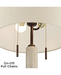 Franklin Iron Works Hugo Modern Mid Century Table Lamp 28 1/2" Tall Whitewashed Column with Usb Charging Port Oatmeal Drum Shade for Living Room