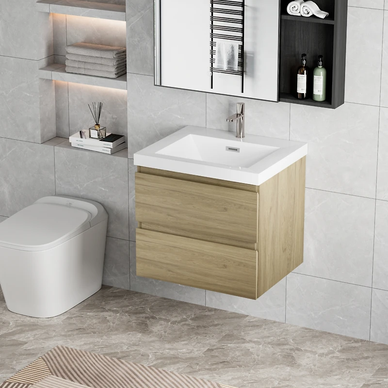 Streamdale 24" Floating Bathroom Vanity with Resin Sink and Soft-Close Drawers