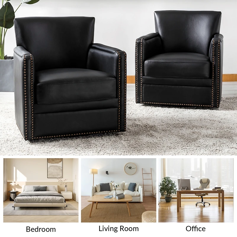 Hulala Home Pascual Contemporary 29'' Wide Genuine Leather Swivel Chair