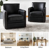 Hulala Home Pascual Contemporary 29'' Wide Genuine Leather Swivel Chair