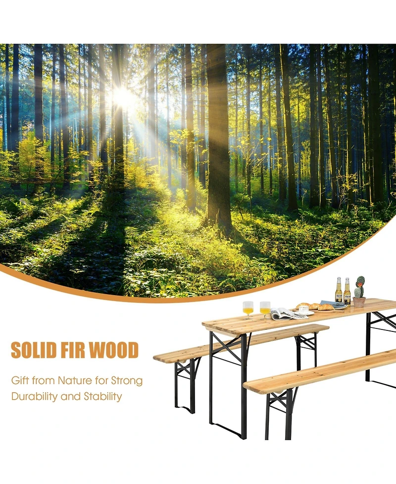 3 Pieces Folding Wooden Picnic Table Bench Set