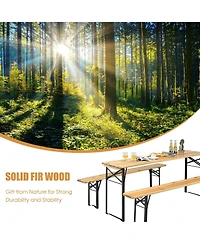 3 Pieces Folding Wooden Picnic Table Bench Set