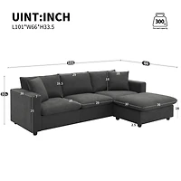 Streamdale Furniture 100.4x64.6" Modern Sectional Sofa, L-Shaped Couch Set With 2 Free Pillows, 4-Seat Fabric Couch Set