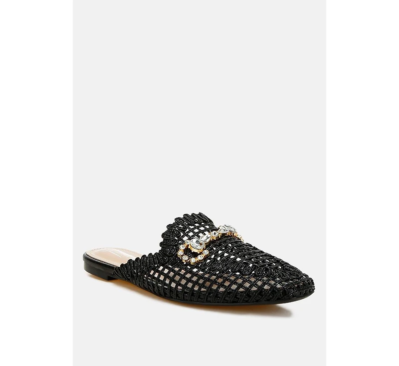 Roboma Metallic Woven Diamante Mules