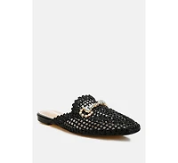 Roboma Metallic Woven Diamante Mules