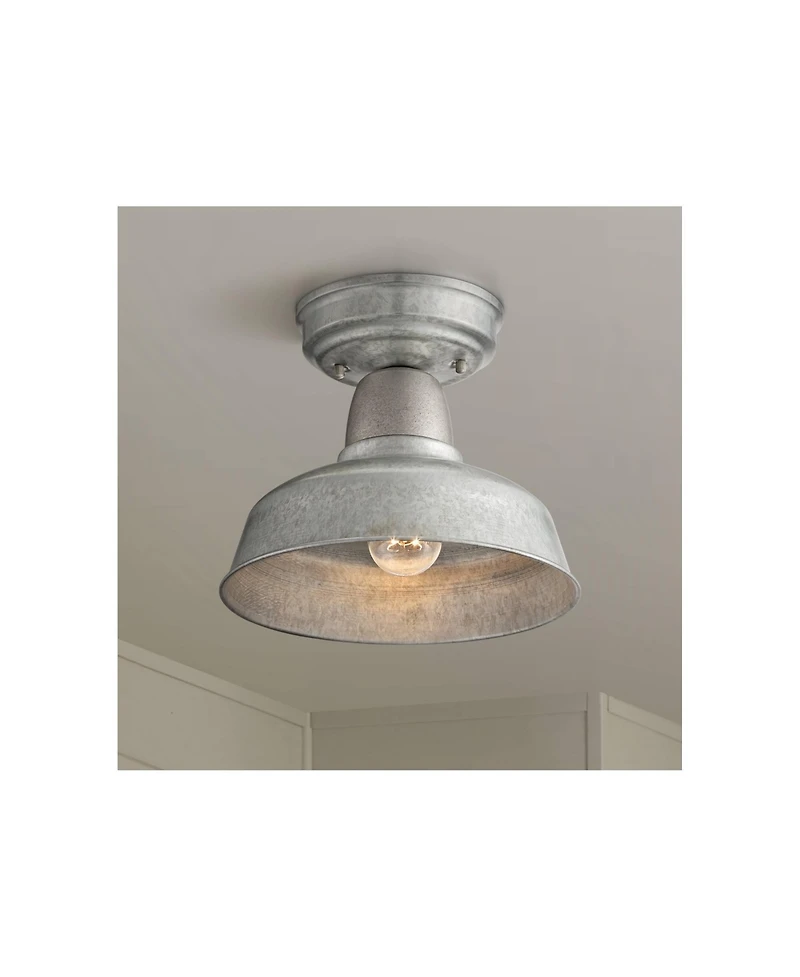 John Timberland Urban Barn Rustic Industrial Farmhouse Semi Flush Mount Outdoor Ceiling Light Galvanized Metal 8 3/4" for Post Exterior Barn Deck